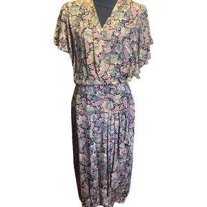 Vintage Barbara Barbara Floral Paisley Boho wrap ruffle Dress Small